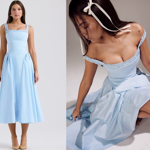 HOUSE OF CB ´Dorothy´ Italian Azure Cotton Midi...